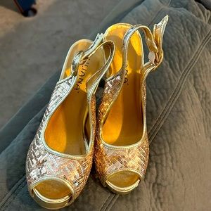 Gold and bronze dress heels